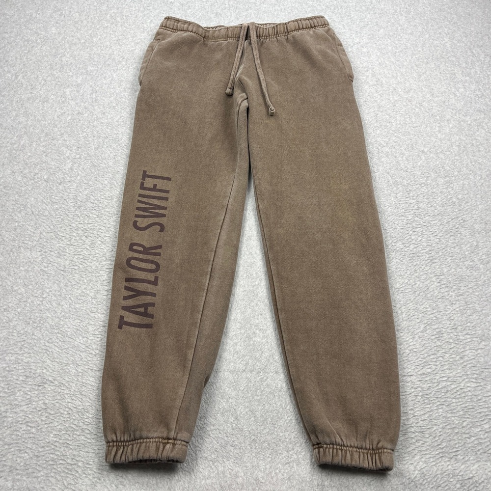 Taylor Swift Sweatpants Womens Small Brown Graphic Logo Jogger Fleece Loungewear